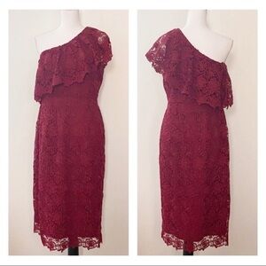 New Nanette Lepore women’s one shoulder lace sheath W/Flounce Neck line